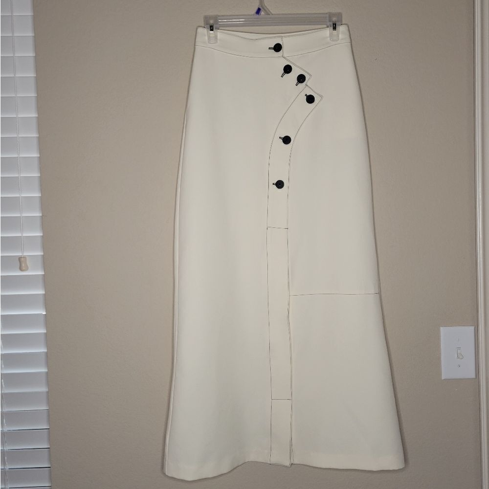Pashmina Women's Long ivory Skirt Buttons A-LIne Career Maxi Workwear - Picture 14 of 16